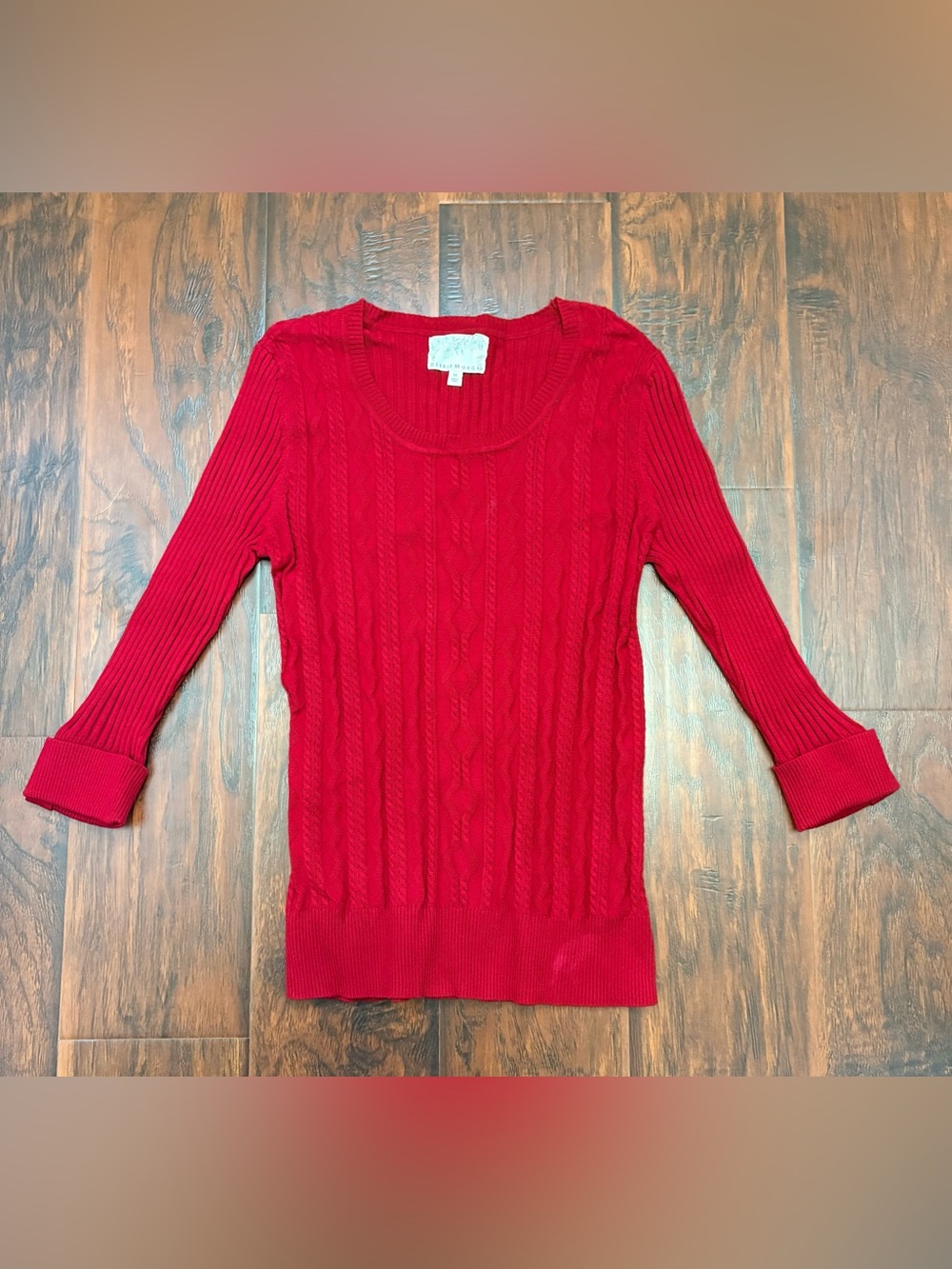 Debbie Morgan Red Cable Knit Scoop Neck Sweater Size M
